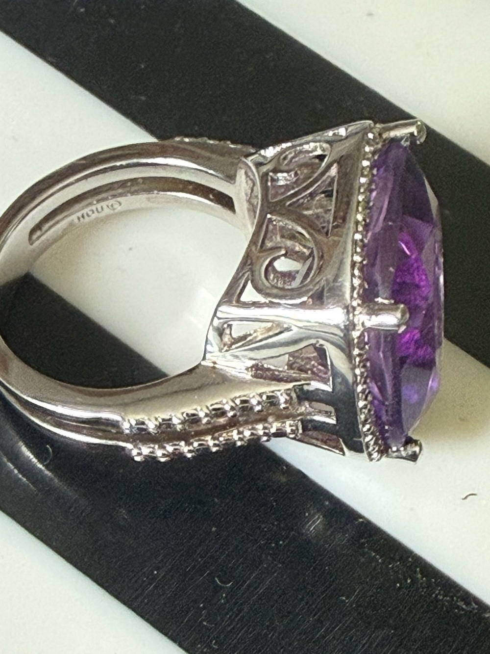 Sterling Silver Purple Cushion-Cut Cocktail Ring - Picture 3 of 7